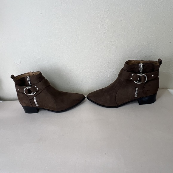 Nine West Dahila 2 Chocolate Brown Faux Suede Pointed Toe Moto Ankle Boots 8M - Picture 4 of 8